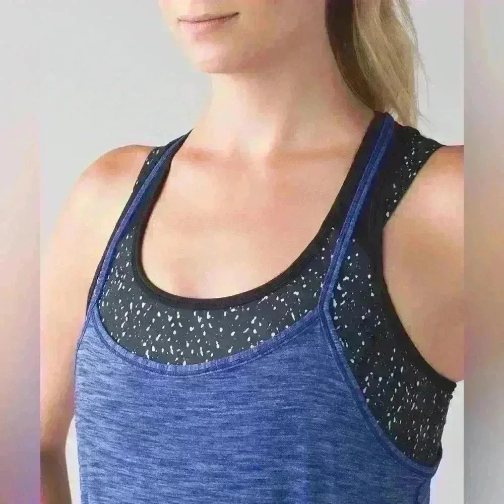 Lululemon Tough It Out Tank Heathered Sapphire Blue/ButterflTexture Blck/White